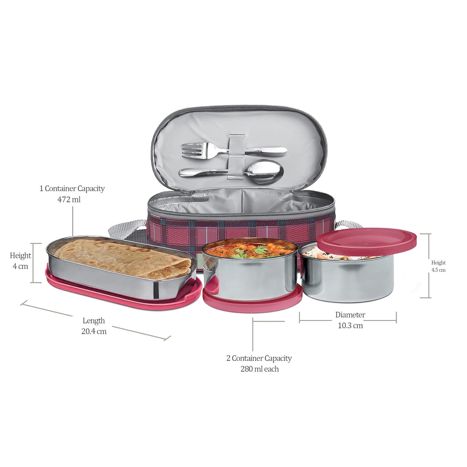 MILTON Corporate Lunch Stainless Steel Containers Set of 3, PINK 3 Containers Lunch Box  (1060 ml)