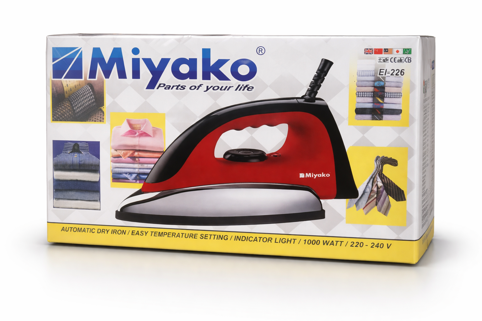 Miyako EI-226 Automatic Dry Iron – 1000W Fast Heating with Adjustable Temperature & Indicator Light