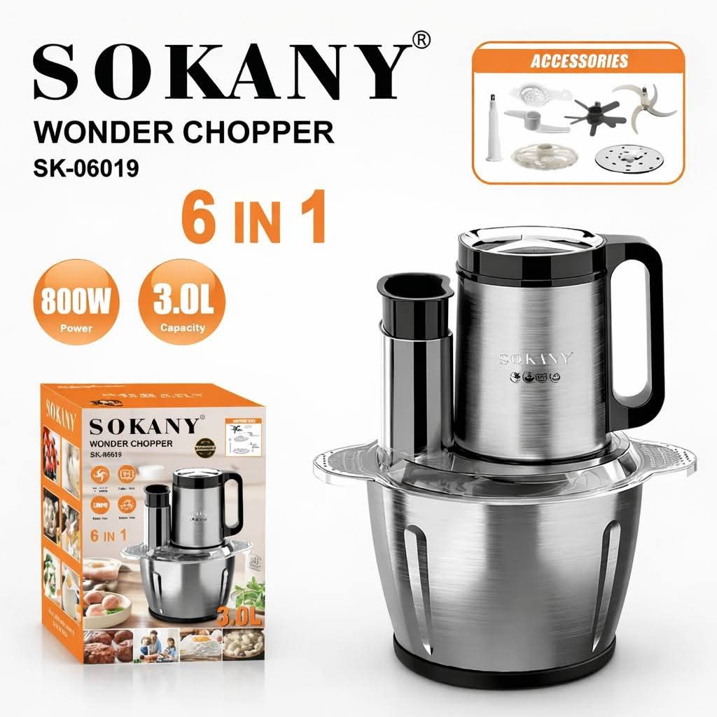 SOKANY Wonder Chopper SK-06019 – 6 IN 1 Multi-Function Food Processor 🥗🍖