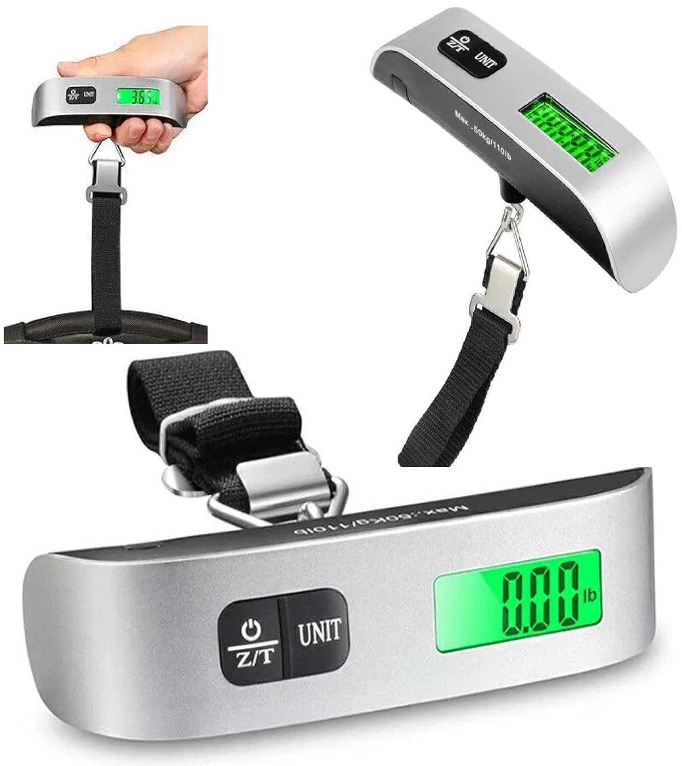 Portable Digital Luggage Scale with LCD Display – Heavy Duty Travel Weighing Scale (Up to 50kg/110lb) with Strap Hook & Tare Function